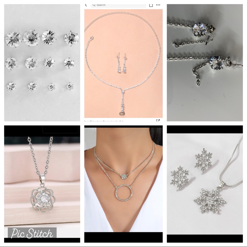 7 pairs crystal earrings necklaces set